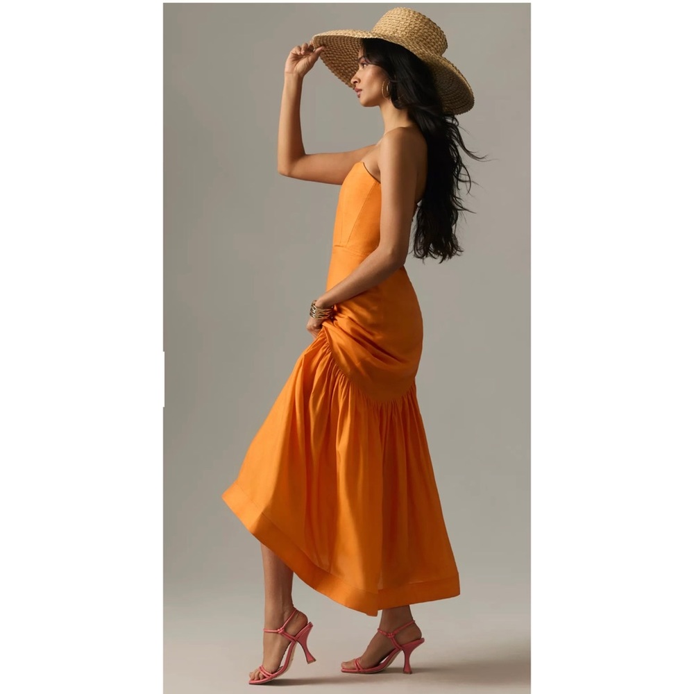 Anthropologie Strapless Orange Midi Dress